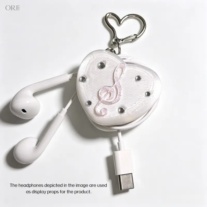 Heart Music Note 3D‑Printed Earbud Storage Case, Cute Ins‑Style Unique Mini Cable Pouch, Decorative Bag Charm Pendant (Earbuds Not Included)