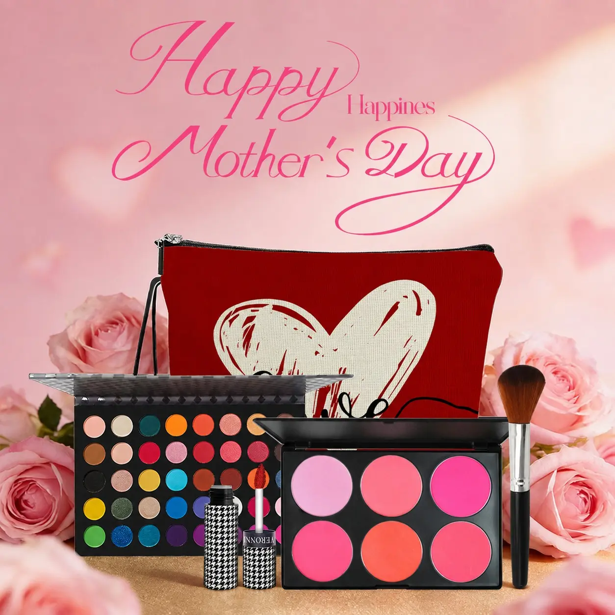 4-Piece Girls Makeup Gift Set, Heart Cosmetic Bag, Multifunctional Beauty Kit, Eyeshadow, Perfect for Valentine's Day, Birthday, Anniversary, Makeup Sets