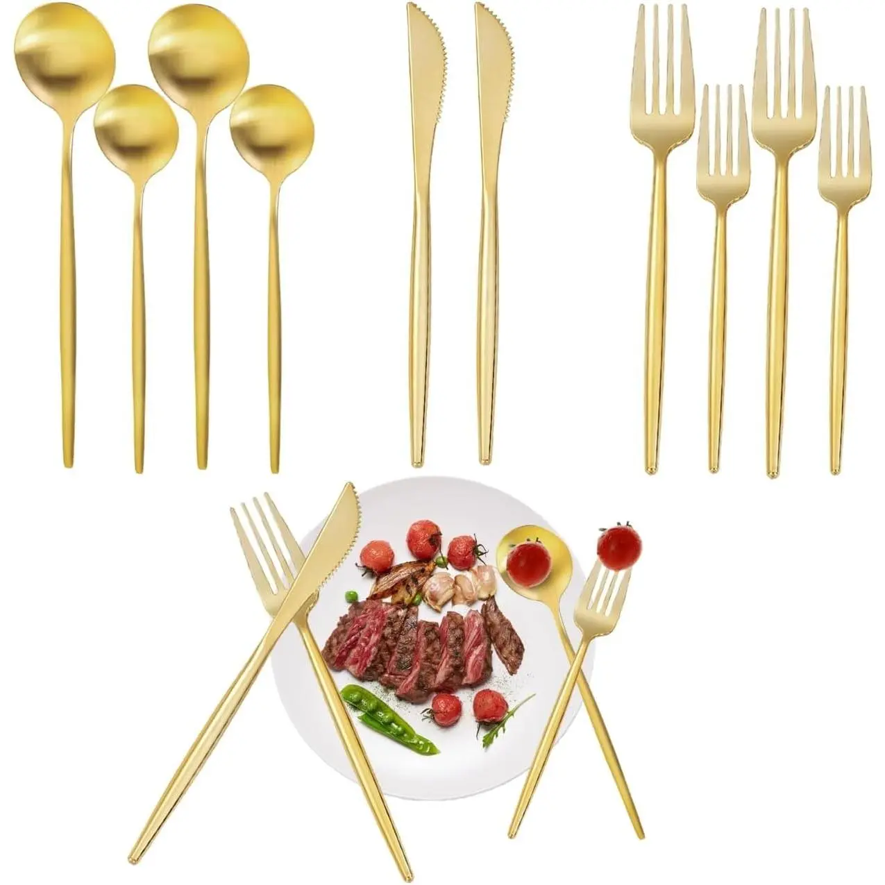 10-Piece Gold Stainless Steel Flatware Set for 2, Dishwasher Safe Luxury Cutlery Set with Spoons Forks Knives, Shiny Kitchen Utensils in Gift Box for Home Restaurant Hotel