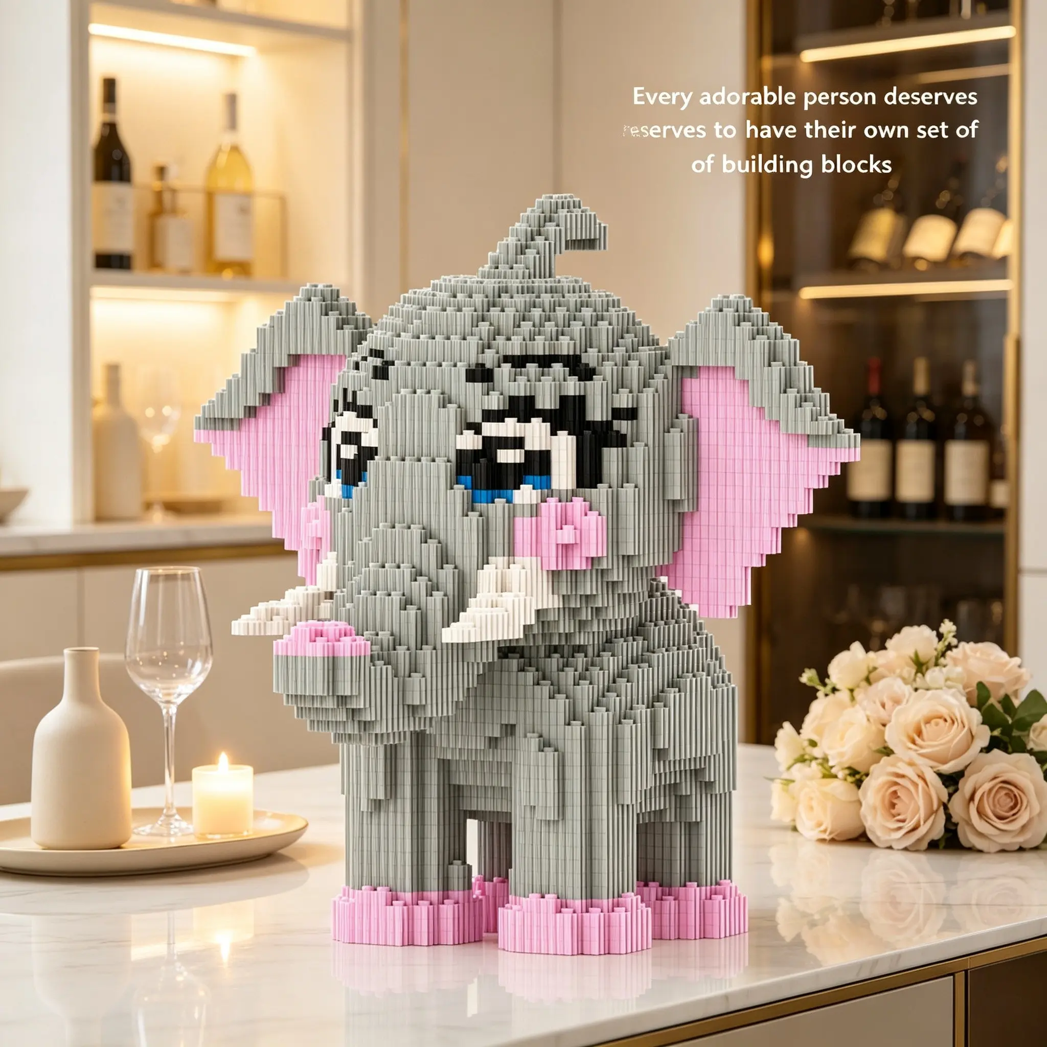 Bj Forest Elephant 3D Building Block Ornament, Perfect for Home Decor, Party Decoration, Ideal Gift, Handmade Craft, Lightweight Statue