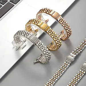 Slim-Fit Five-Bead Stainless Steel Watch Band, Solid Metal Replacement Strap Compatible with Apple Watch and Huawei GT Series