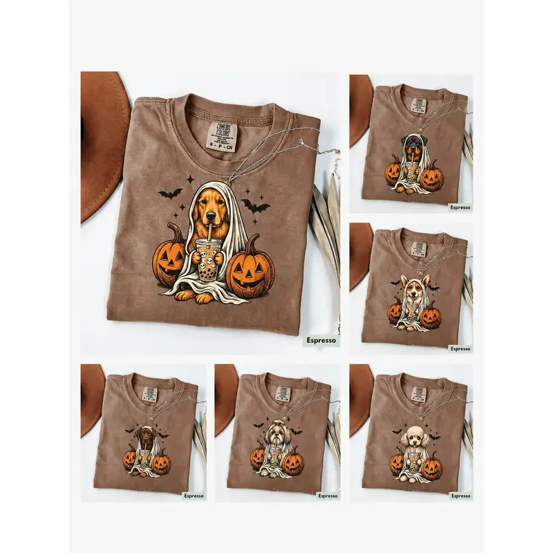 Comfort Colors Dog Shirt: 50 Breeds Available - Custom Ghost & Boba Tea Halloween Tee
