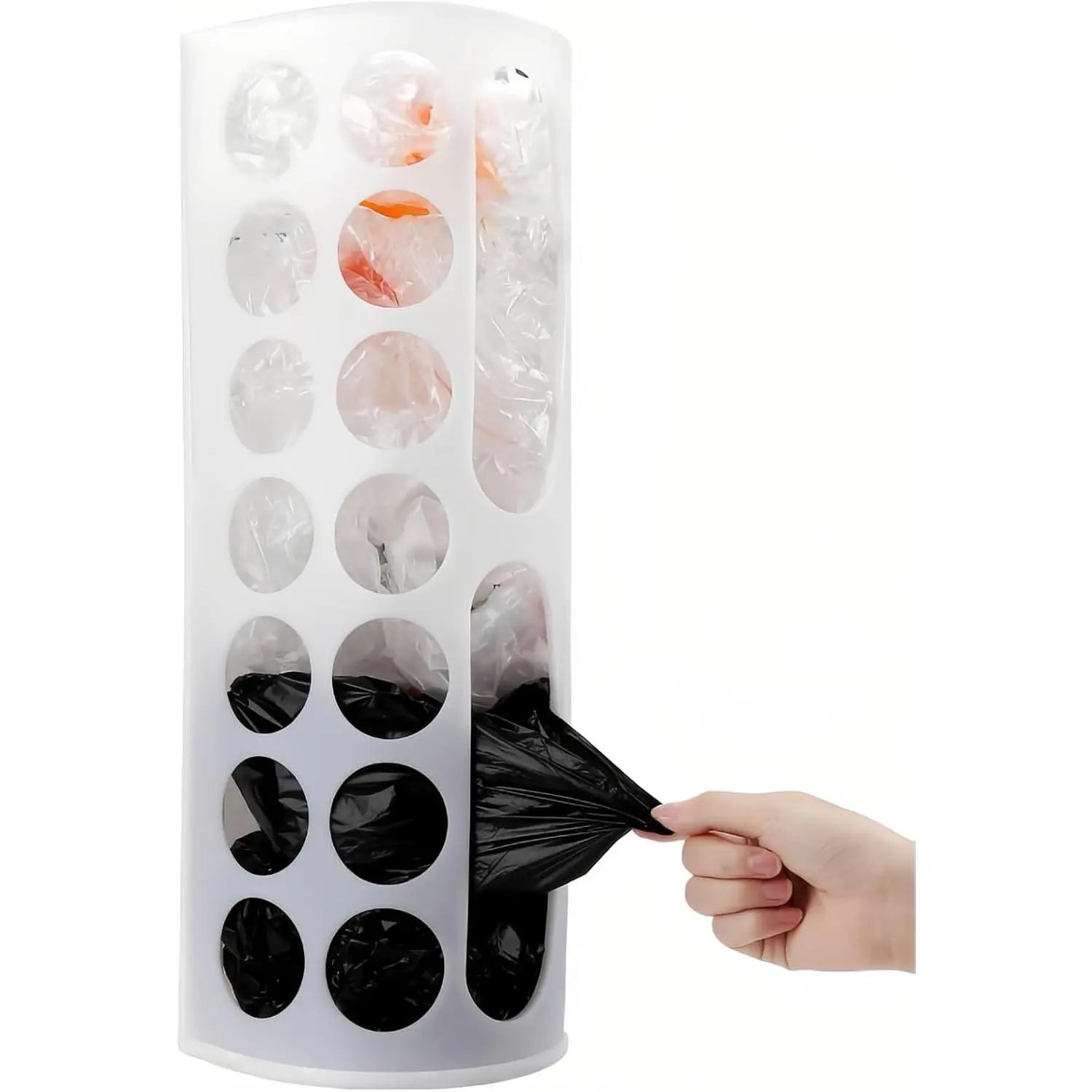 Plastic Bag Holder for Grocery Bags，Large Capacity Plastic Bag Dispenser, Multiple Grocery Bag Storage Organizer, Wall Mount Kitchen Trash Bag Holder(White,1 pack)