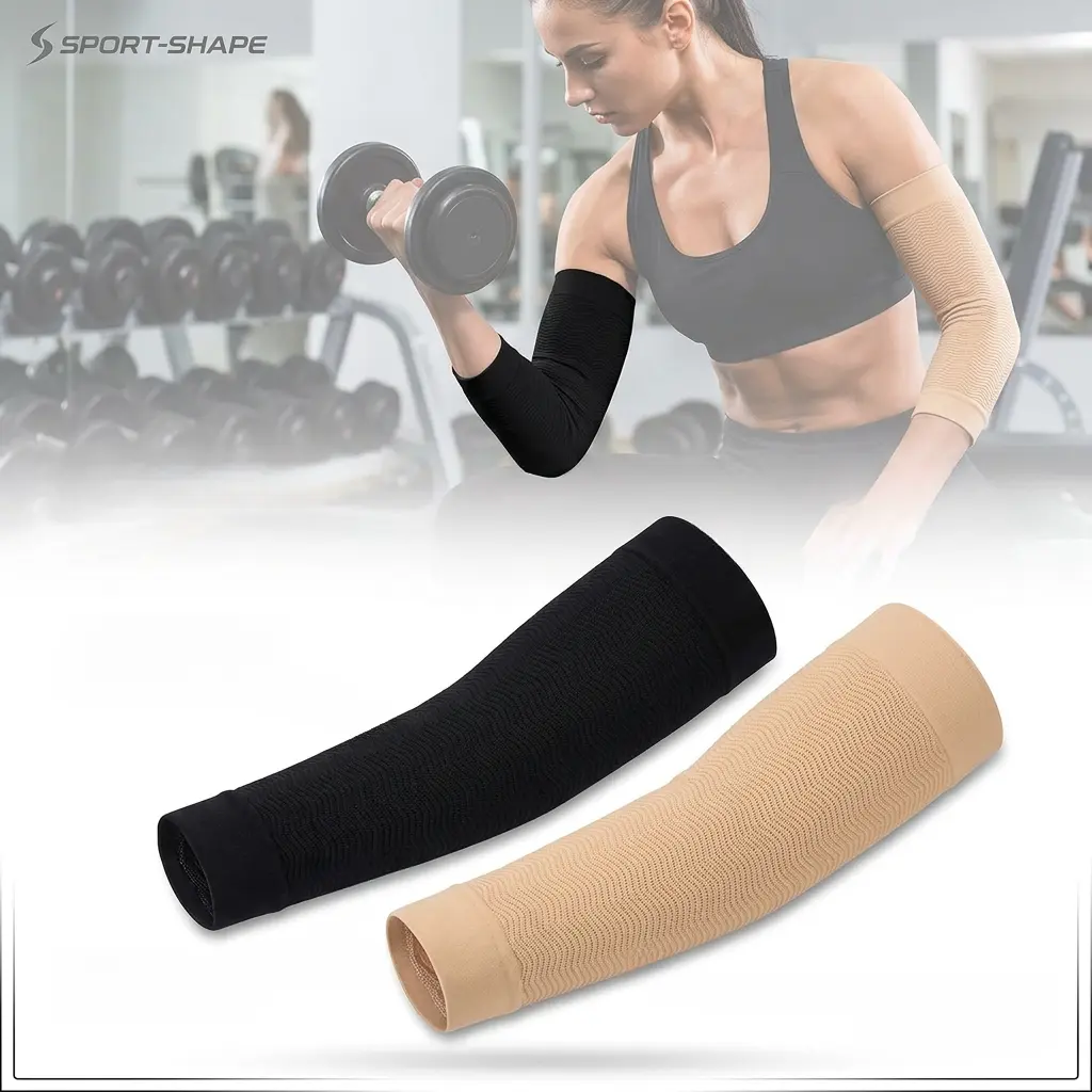Women Shaping Arm Compression Sleeves🩰4‑Pairs One‑Piece Striped Half‑Arm Sleeve Arm Cincher For Upper Arm Toner & Posture Support