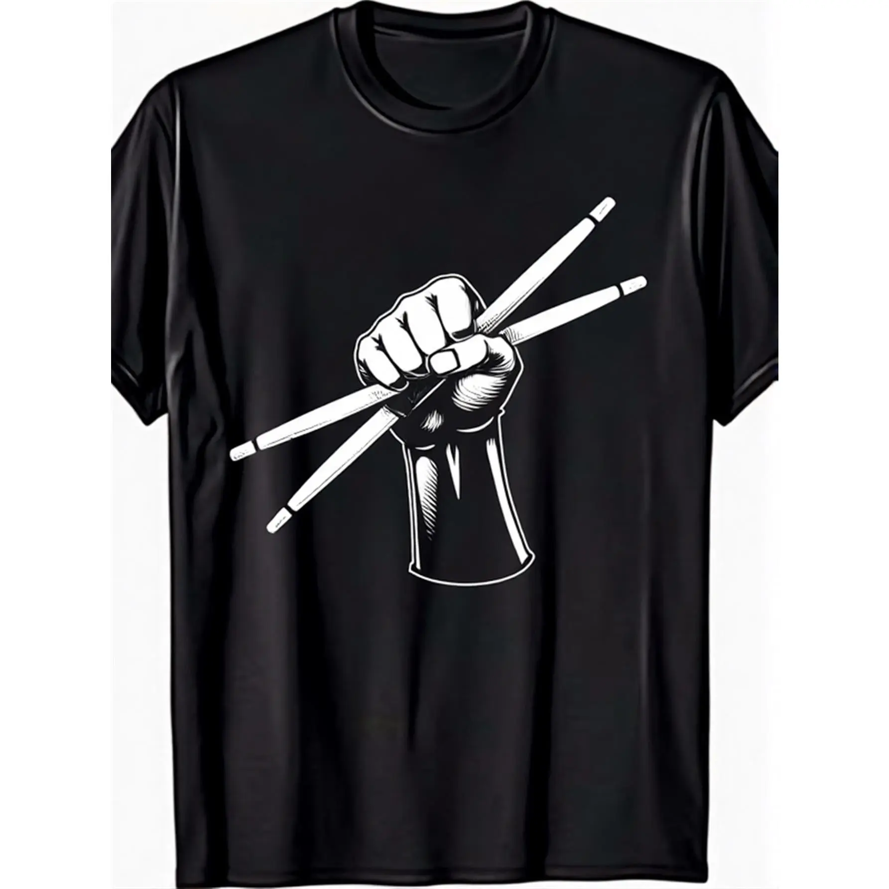 Drummer Drumsticks - Drum Set Drum Gift T-Shirt 180g, Concert Clothing, Music Enthusiast Shirt, Graphic T-Shirt, Crew Neck, Lightweight Fabric, Music Theme Clothing, Printed Top, Music Enthusiast, Male Musician