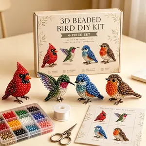 1 Set 2026 New 3D Beaded Animal Kit, Cute Animal & Bird Style DIY Bead Craft Set, Handmade Beading Embroidery Kit with Colorful Beads and Instructions for Beginners, Adults & Creative Hobby Projects