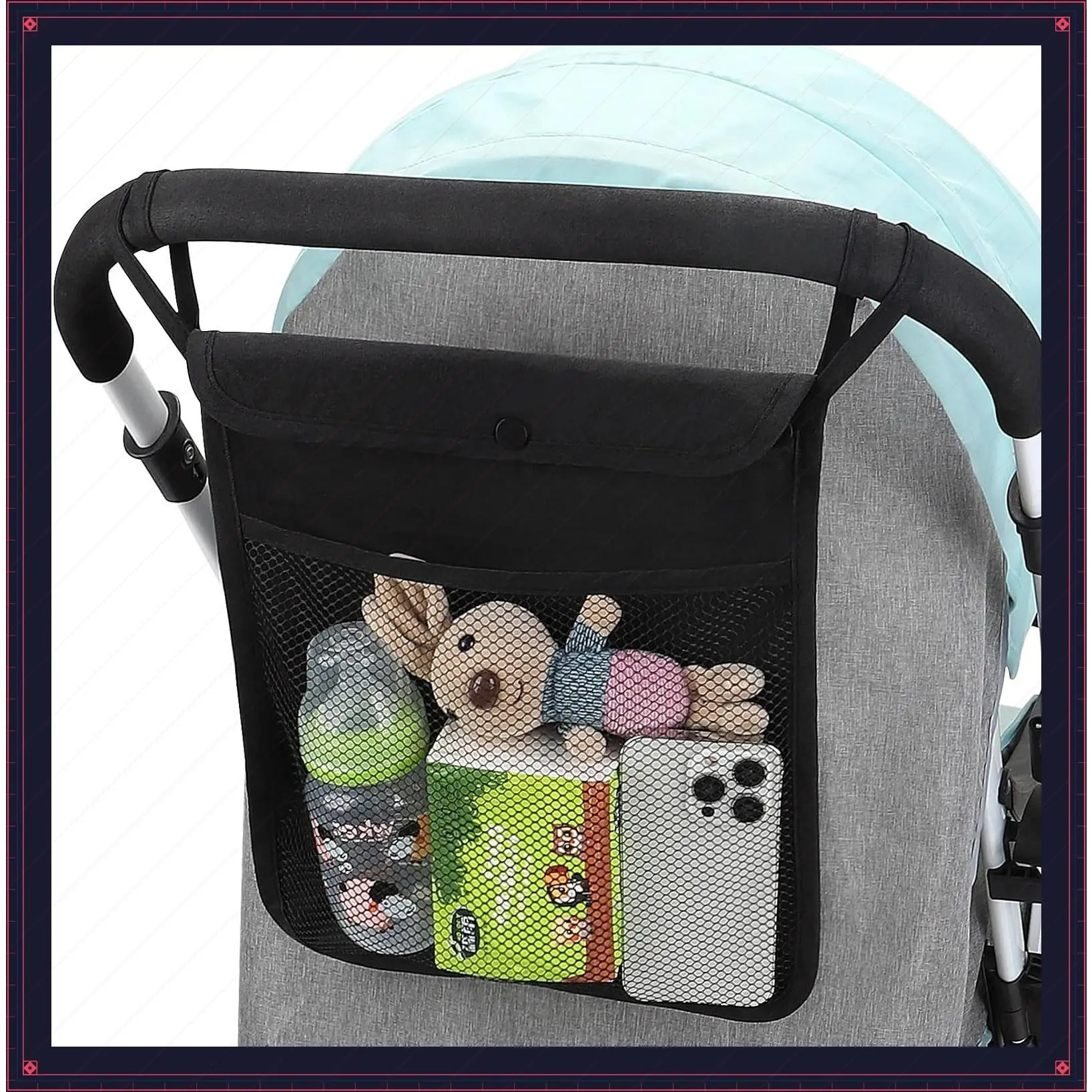 Universal Stroller Organizer, Mesh Bag Fits for Uppababy, Nuna, Britax, Doona Strollers, Non-Slip Adjustable Stroller Mesh Cargo Net Storage Caddy Accessories(Gift)