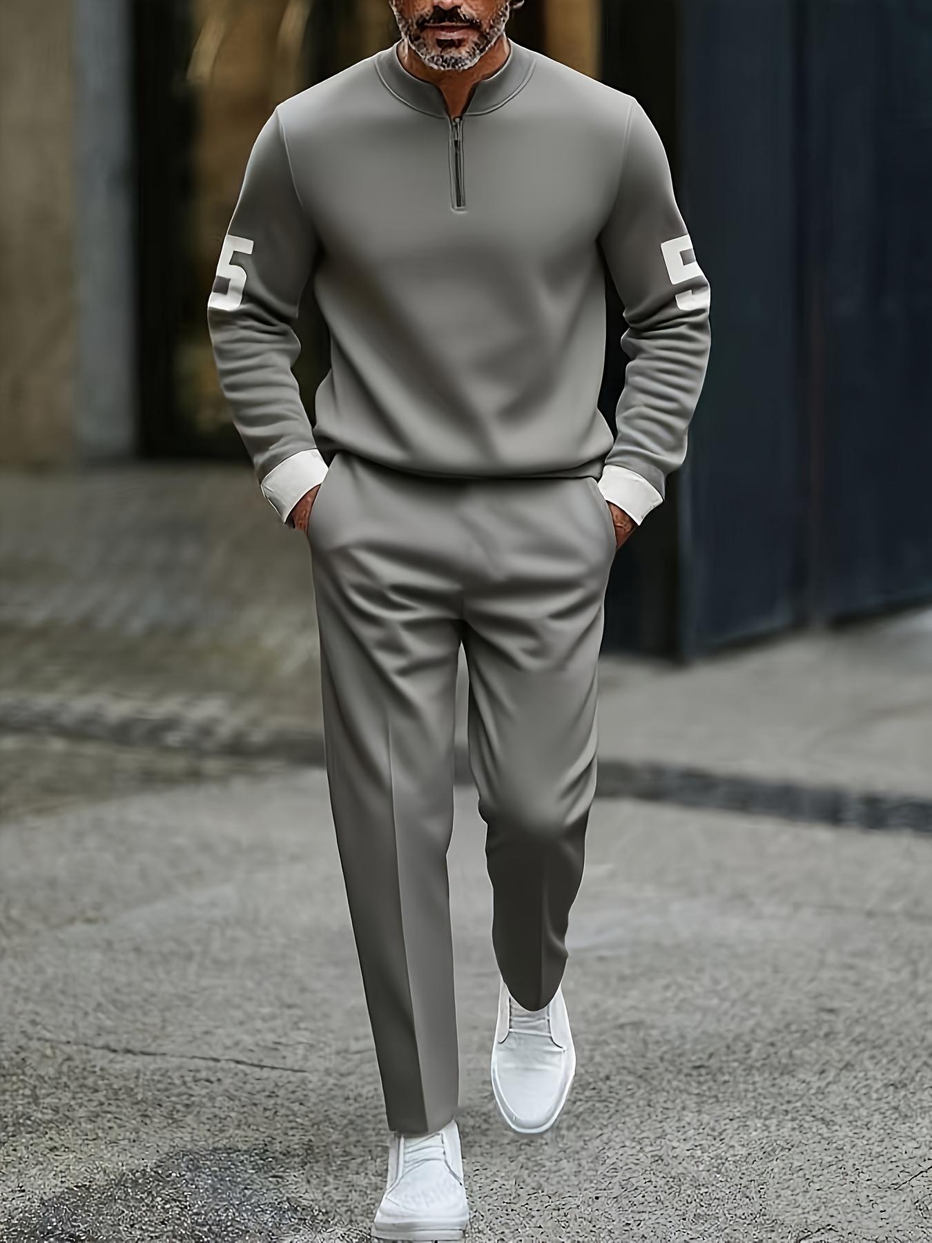 Fashion Stand up Collar Half Zipper Geometric Casual Simple Men's Set Fashion Stand up Collar Half Zipper Geometric Casual Simple Men's Set