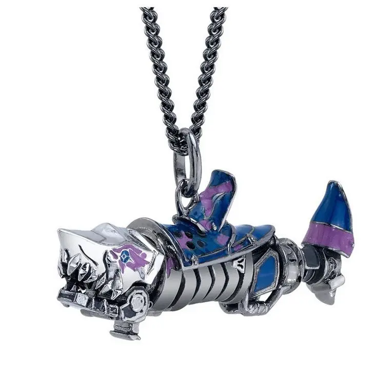 Arcane League of Legends Jinx Fishbones Shark Cannon Pendant Necklace, Blue Purple Enamel Metal Fish Bone Rocket Gun Necklace, LOL Arcane Cosplay Jewelry, Gamer Collectible Accessories Birthday Gift for League Fans Teen Boys Girls Daily Wear