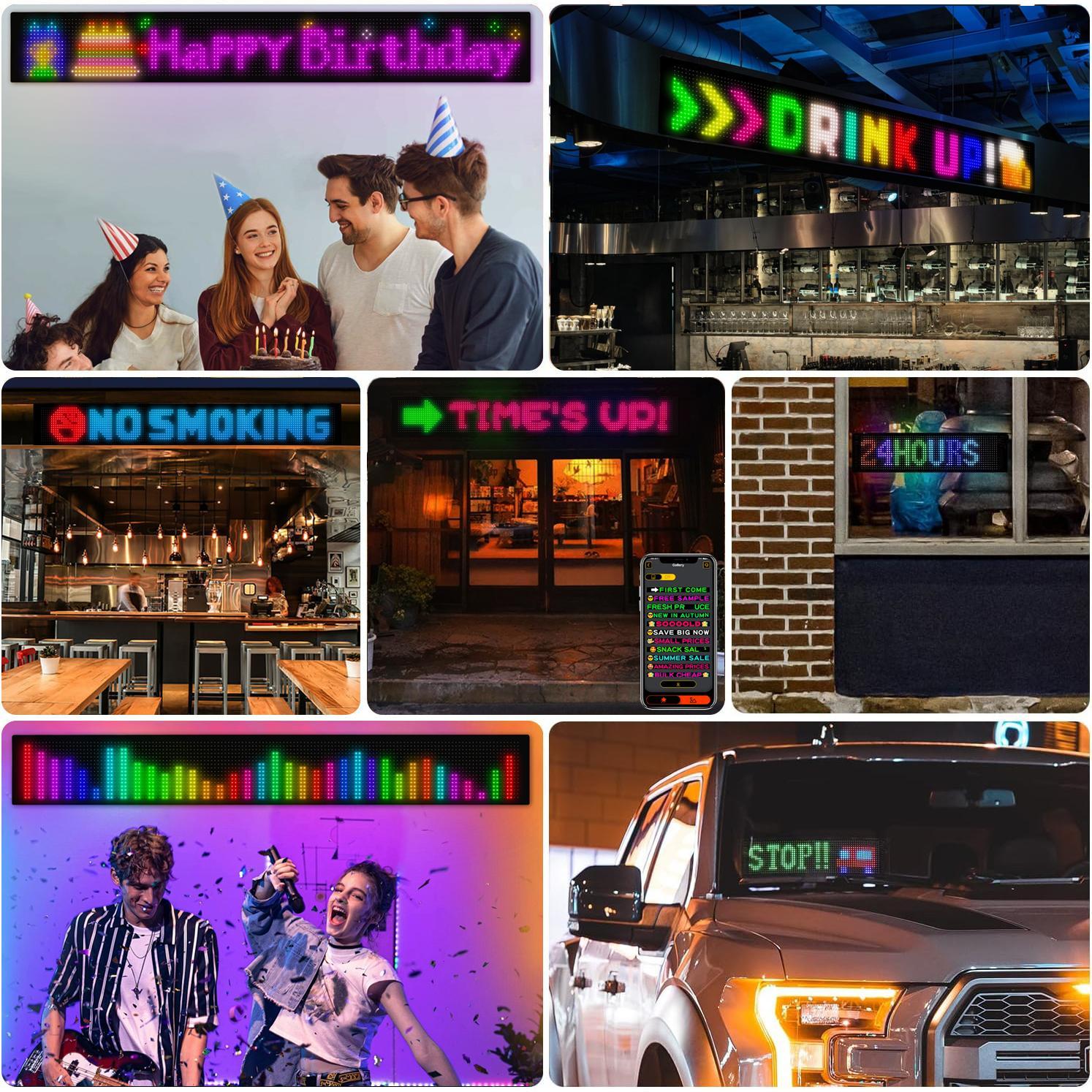 Programmable LED Sign, 1 Set Flexible Loop Playback LED Store Sign with Remote Control & APP Control, Scrolling Custom Text Pattern Animation DIY Digital LED Display