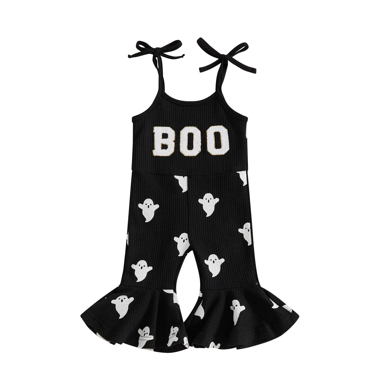 Halloween Toddler Girl Outfit Boo Romper Spaghetti Strap Ghost Jumpsuit Bell Bottoms Outfits Spooky Clothes