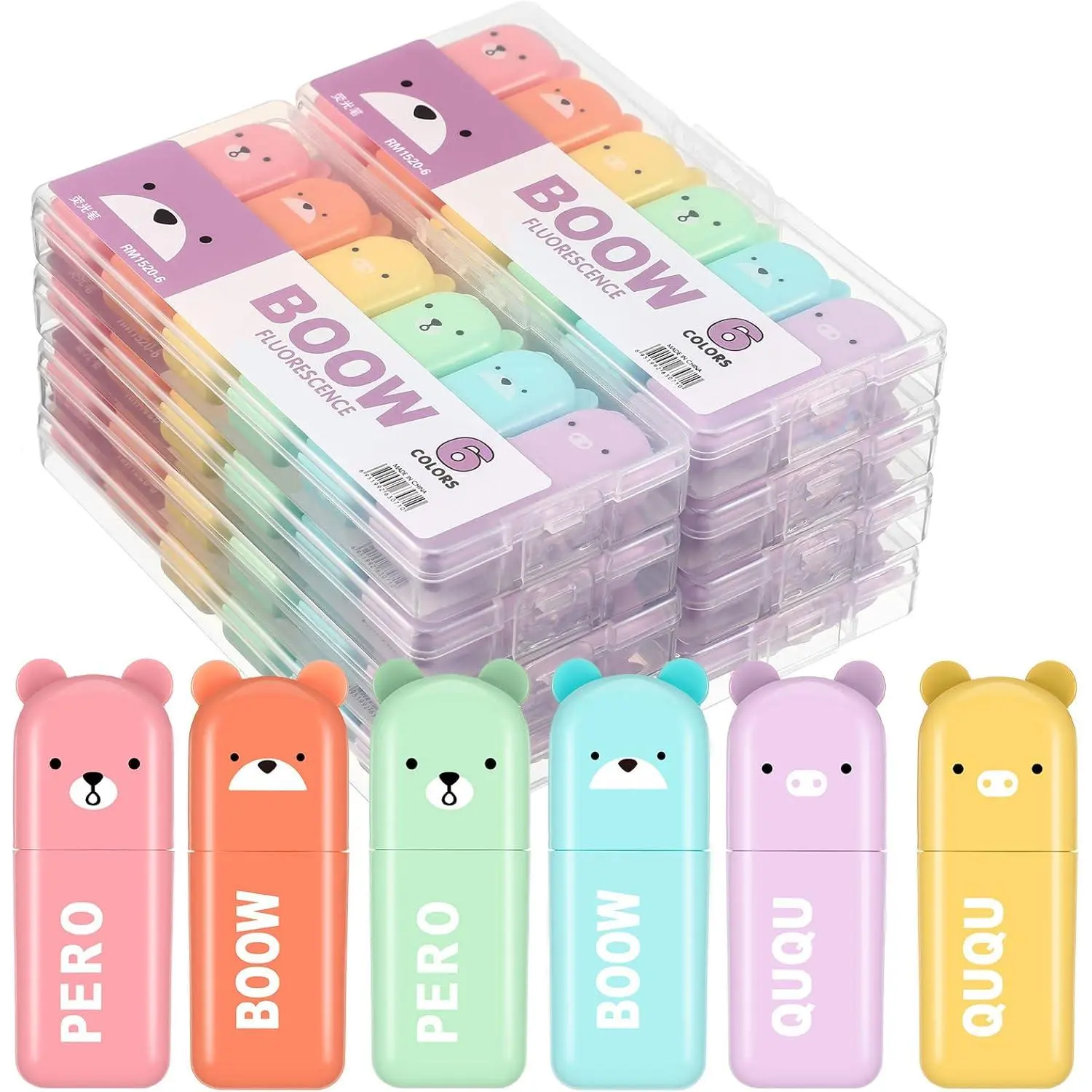 Fuutreo Cute Mini Bear Highlighter Pens Kawaii Highlighter Set End of Year Gift Assorted Pastel Colors Chisel Tip Marker Pens Kids Students Adults School Office Supplies(60 Pcs)