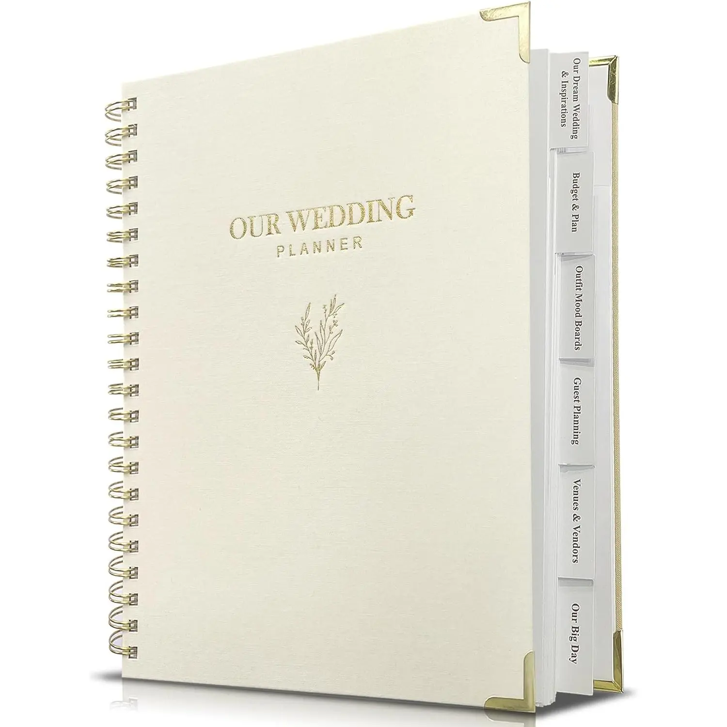 Wedding Planner Book and Organizer for Bride - Elegant Linen Cover Wedding Planning Binder with Checklists,Pockets & Calendars, Engagement Gifts for Couples(Cream)