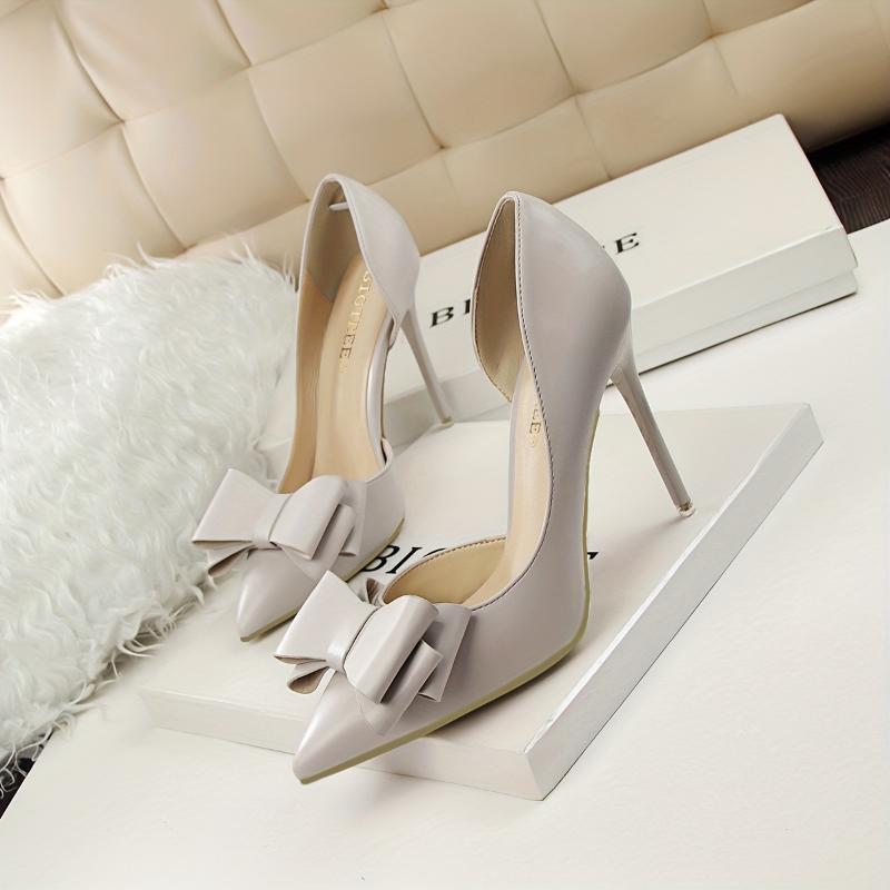Stunning Bowknot Stiletto Heels - Elegant Pointed-Toe Pumps with Cut-Out Side Design, Fashionable High Heel Shoes for Women, Chic and Sophisticated Party Wear, Perfect for Formal Occasions and Special Events