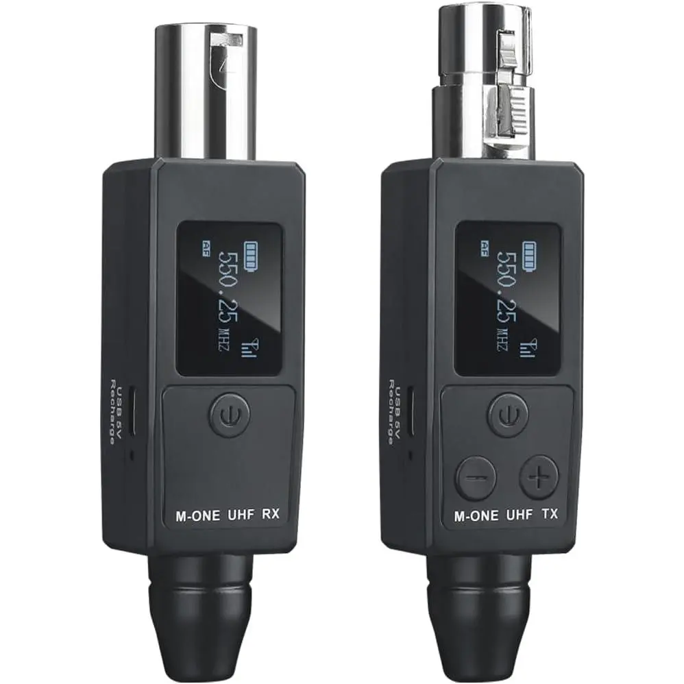 UHF  XLR Transmitter and Receiver Plug-  Microphone System for Dynamic/Condenser Microphone,with 48V Phantom Power, Electric Guitar/Bass, and ,Audio Mixer, PA System