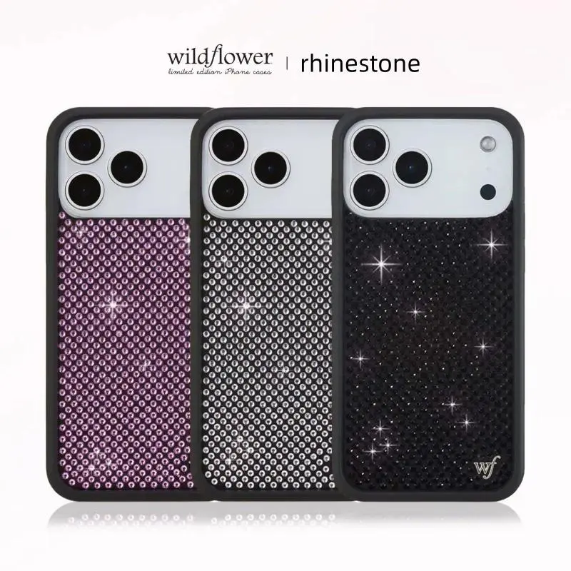 Wildflower Rhinestone Shiny Shockproof Protect Cover for iPhone Series (12,13,13 Pro,14,15,16,17,17 Pro,17 Pro Max,Plus,Air), Stylish Mobile Phone Accessory