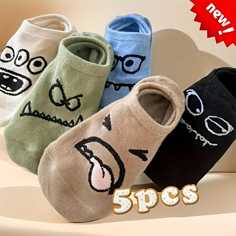5 Pairs Colorful Cartoon Printed Low-cut Ankle Socks Funny Breathable Lightweight for Teenagers Casual Wear Suitable for 99 Scenes
