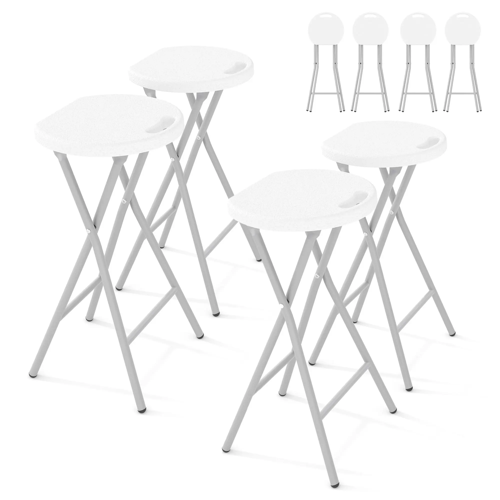 4 Pack Folding Stool with Handle,Folding Bar Stool with Safety Lock, Metal and Plastic Foldable Stool