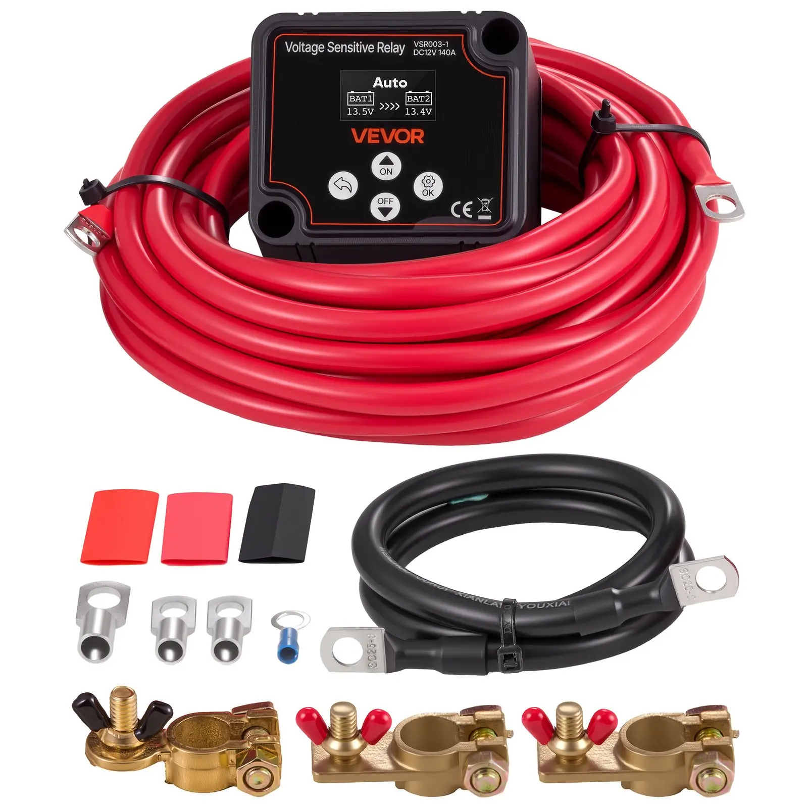 【DealsForYouDays】VEVOR Dual Battery Isolator Kit, 12V 140 Amp 20 ft 6AWG, Manual and Automatic VSR Voltage Sensitive Relay with Voltmeter, LCD Screen, Smart Battery Isolator, Compatible with Lithium Batteries, for UTV