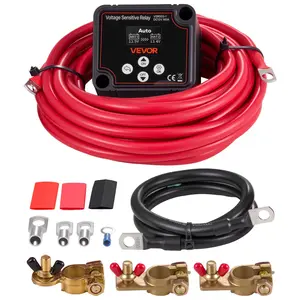 VEVOR Dual Battery Isolator Kit, 12V 140 Amp 20 ft 6AWG, Manual and Automatic VSR Voltage Sensitive Relay with Voltmeter, LCD Screen, Smart Battery Isolator, Compatible with Lithium Batteries, for UTV