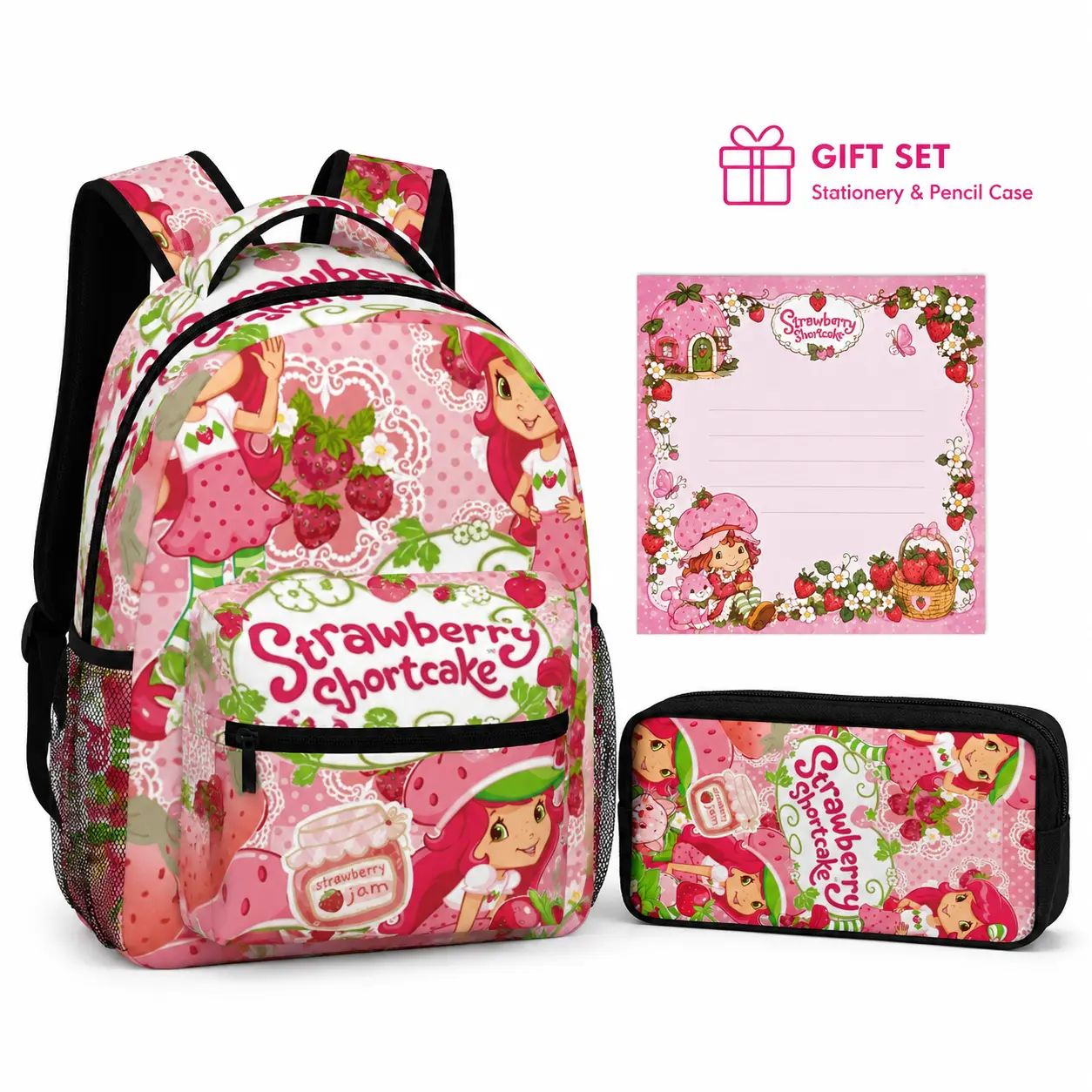 Strawberry Shortcake Backpack Kids School Backpack Sets for Girls Boys Teens,Kawaii School BoobBag with 1 Pecnil Box, 1 Notebook, Cute Book Bag School Suppluies Sets for Girls Elementary Middle School Teens 2026