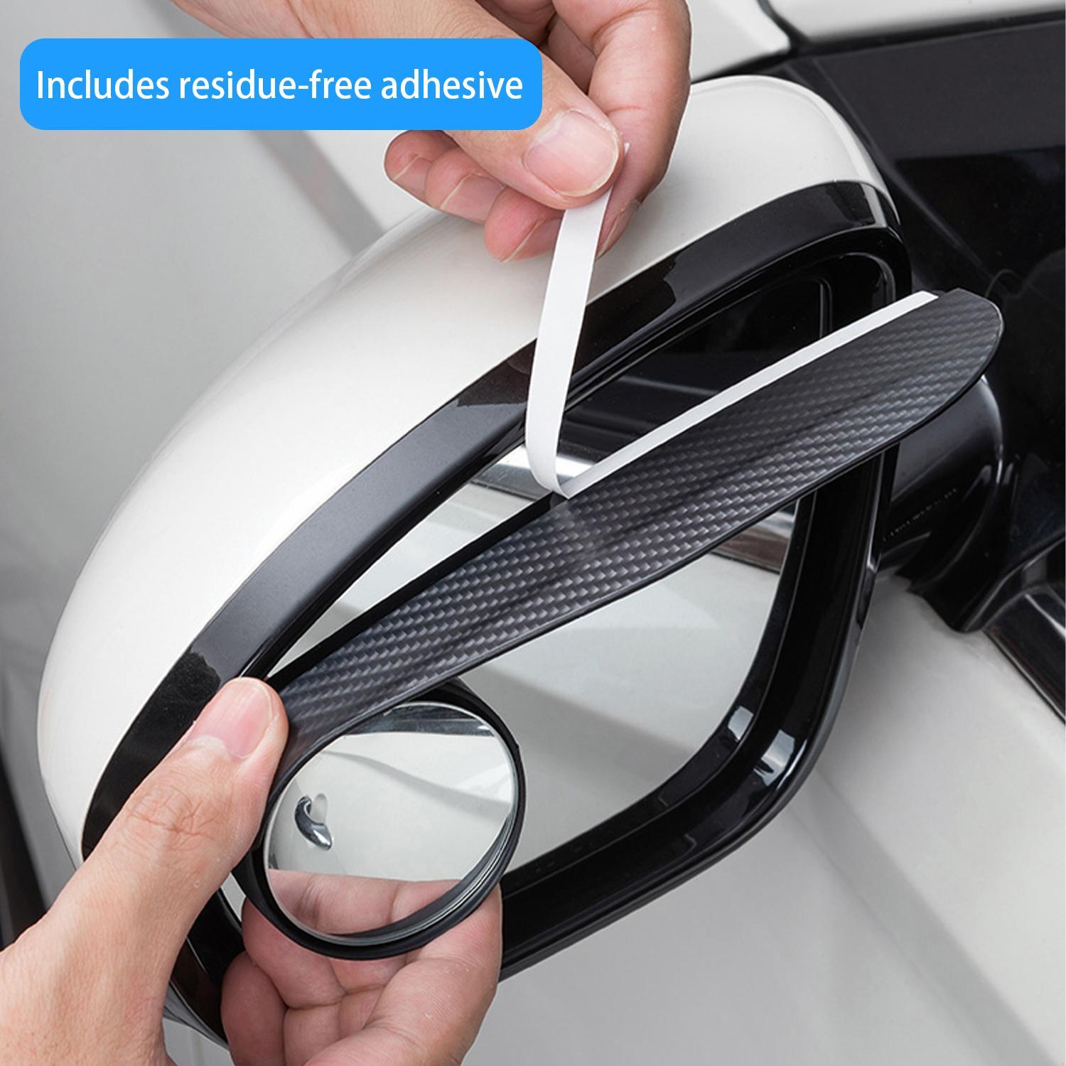 2pcs Carbon Fiber Textured Blind Spot Mirrors with 360° Rotation, Convex Rain Guard & Left Side Installation - Fit for All Cars, Trucks, SUVs - Keeps You Dry in Rain, Enhances Visibility, Vehicle Safety Accessories, Modern Car Accessory, Durable Mirror
