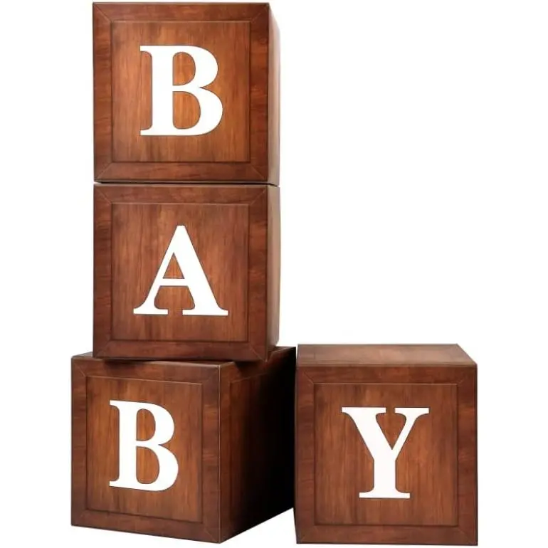 Wood Baby Shower Boxes Party Decorations - 4 Wood Grain Brown Blocks with Printed BABY Letters, Gender Reveal Backdrop, Teddy Bear Baby Shower Supplies, First Birthday Centerpiece Decor