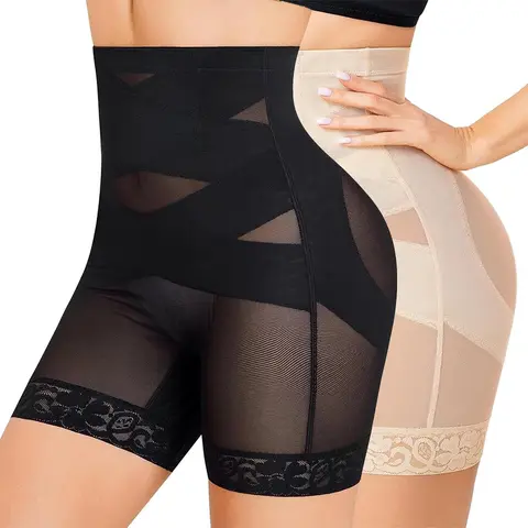 Women's High Waisted Shapewear Shorts - Seamless Tummy Control Panty with Butt Lifting & Thigh Slimmer, Lace Trim for Wedding or Everyday Wear, Casual, Style, Shaper