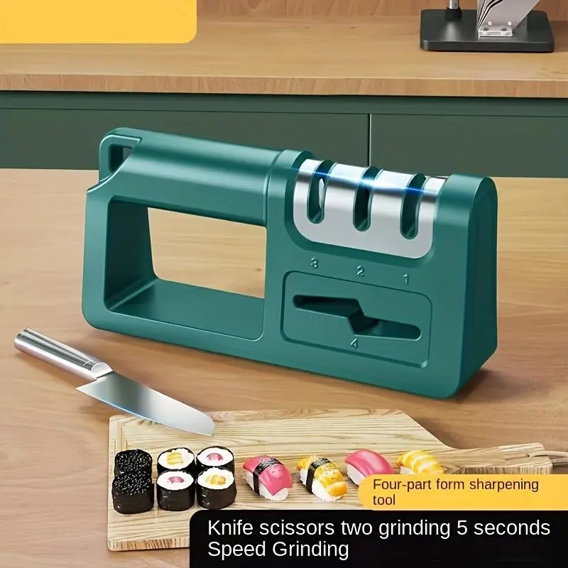 Premium 4in1 Diamond Knife Sharpener - Sharpen Knives, Scissors & Blades - Durable, Safe & Easy Manual Tool for Home & Kitchen