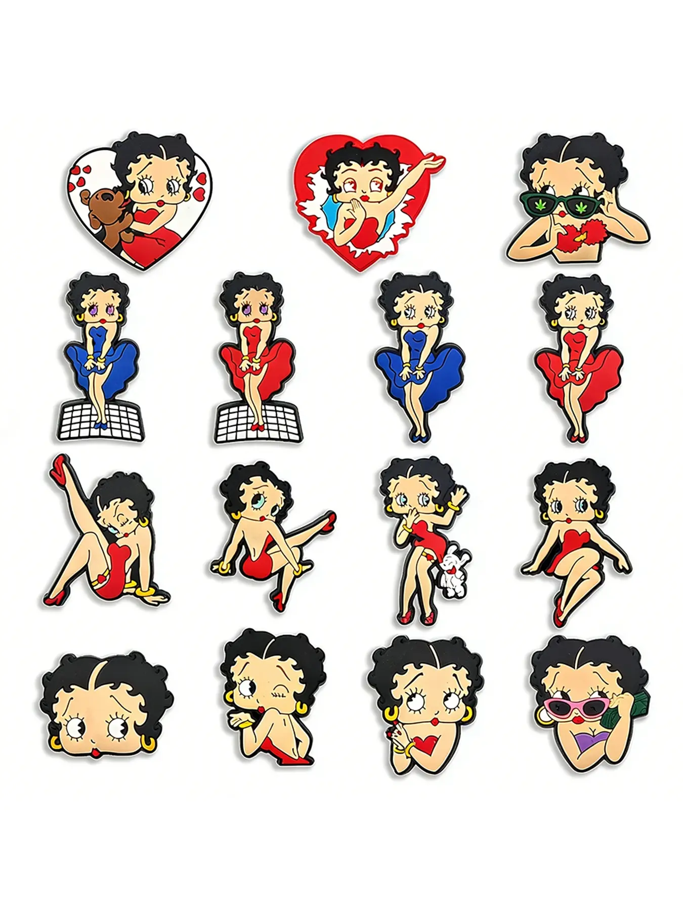 7-27pcs Cartoon Vintage Fashion Curly Hair Lady PVC Shoe Accessories, Crocs Fashion Accessories, DIY Shoe Decorations, Birthday Gift，Includes Betty Boop Party Gifts