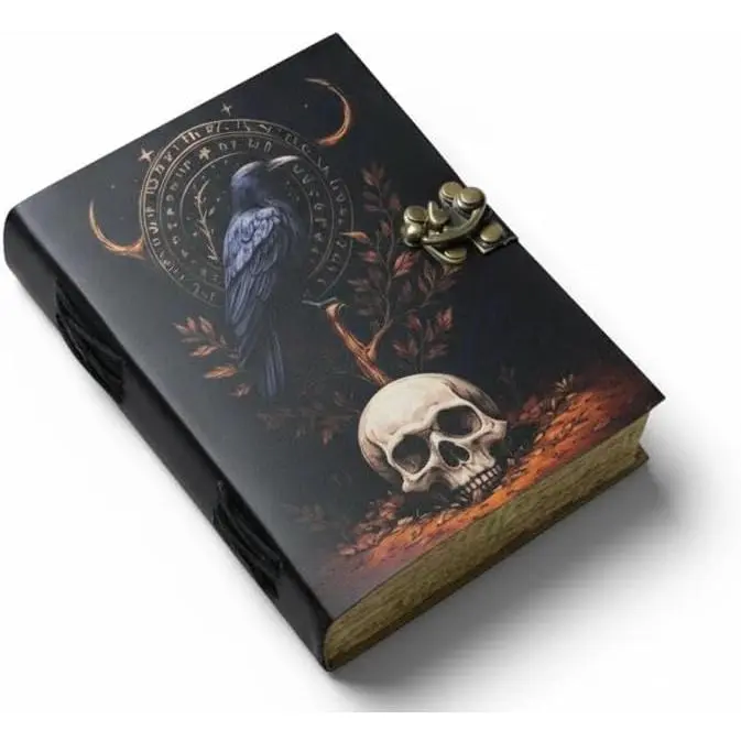 Leather Gothic Journal Magical Raven Skull Notebook  Crow Journal Grimoire  Spellbook Journal  for Halloween and Raven Lovers Leather Journal for Women and Men