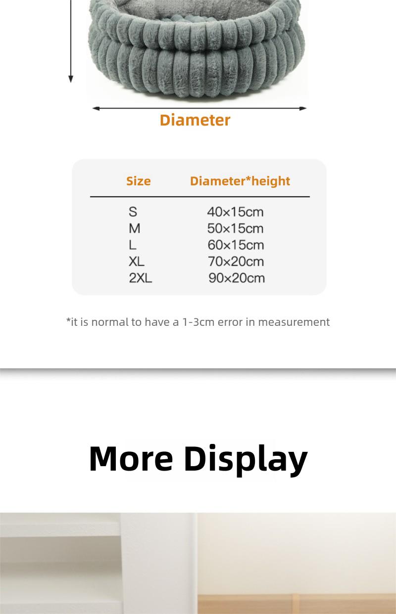 Fluffy Rabbit Fur Round Pet Bed – Quilted Donut Cushion for Cats & Dogs, Thickened Anti-Slip Mat, Small Medium Large Sizes