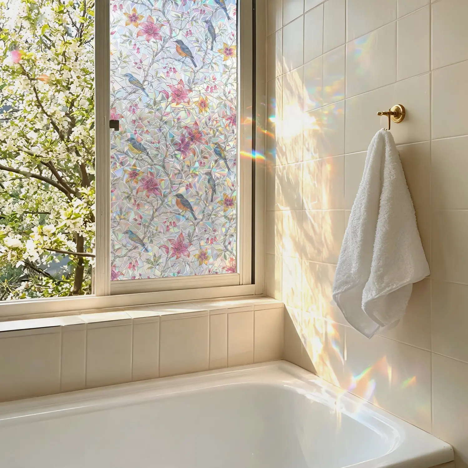 Crescent Colorful Static Window Sticker, No Glue Needed, Peel and Stick, PVC Material,For Bathroom/kitchen/balcony