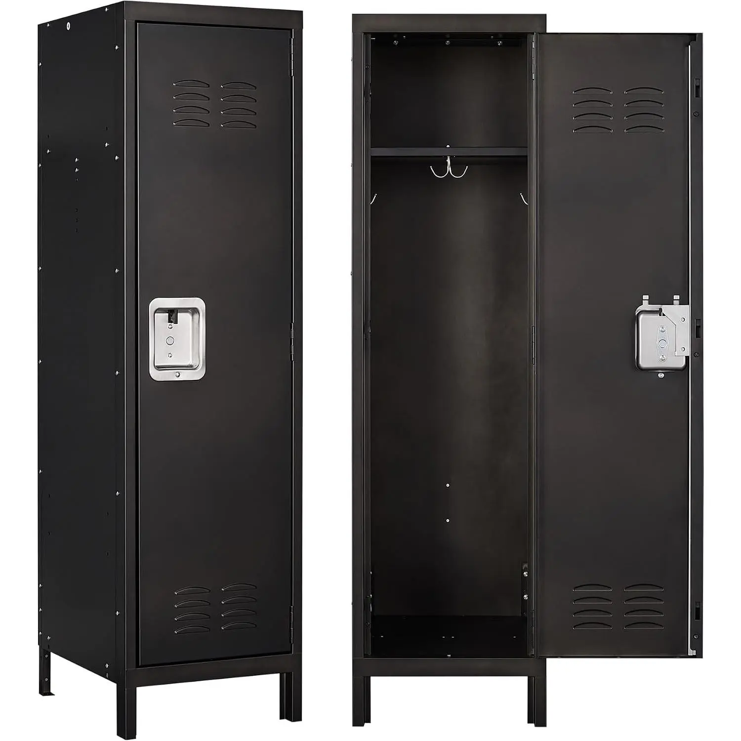 Metal Storage Locker, Lockable Employees Metal Locker with Door, 55" Height Steel Locker for Home, School, Office, Gym (Retro Black)