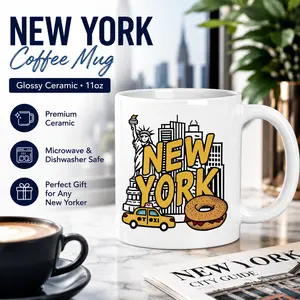 NYC Coffee Mug 11oz, New York City Ceramic Coffee Cup, Dishwasher Safe Espresso Tea Cup, Reusable Kitchen Drinkware, Travel Souvenir Gift for Women Men, Birthday Graduation Christmas Gift
