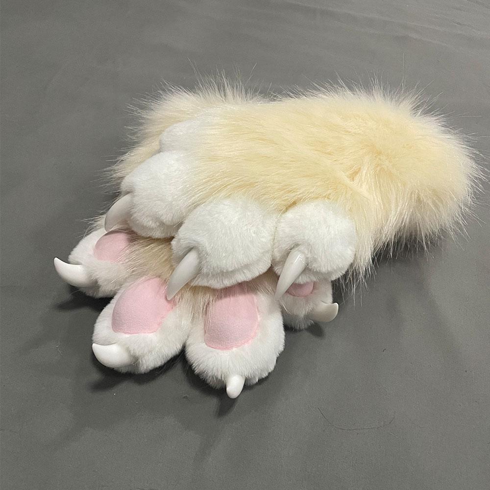 Faux Fur Plush Furry Cat Claw Gloves Fursuit Animal Fox Paws Mittens Halloween Cosplay Costume Accessories for Adult