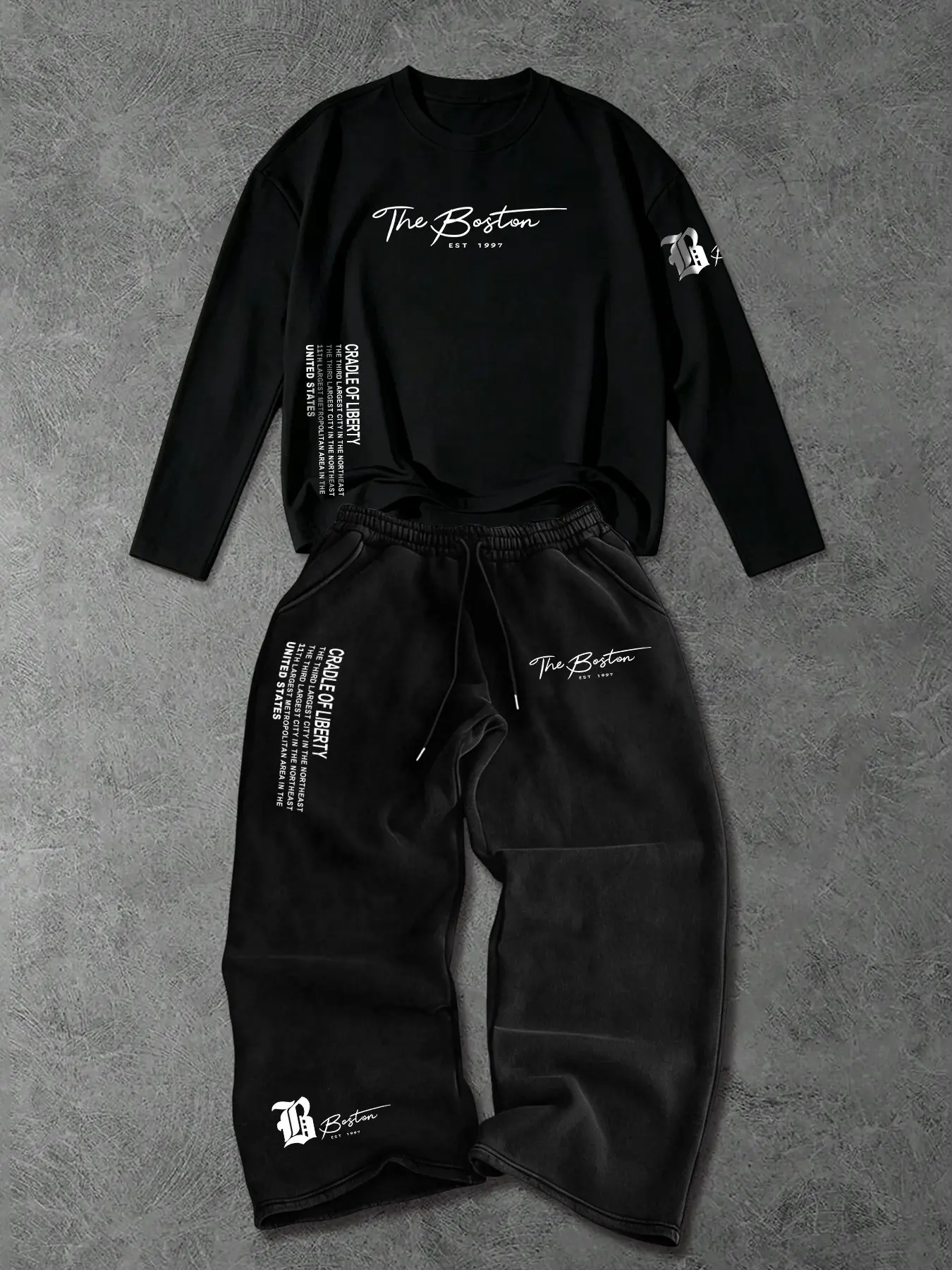 Spring Summer Men's Casual Two-Piece Set, Short Sleeve T-Shirt & Loose Fit Drawstring Pants, Artistic Letter Pattern, Comfortable Style