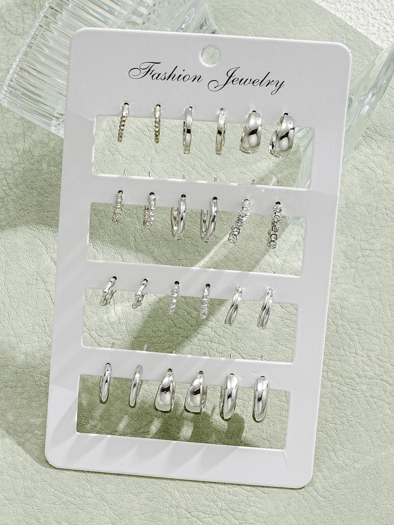 Simple Geometric Design Hoop Earrings, 6/12 Pairs Fashionable Earrings for Women & Girls for Party, Daily Clothing Decor, Trendy All-match & Exquisite Jewelry for Birthday Gift