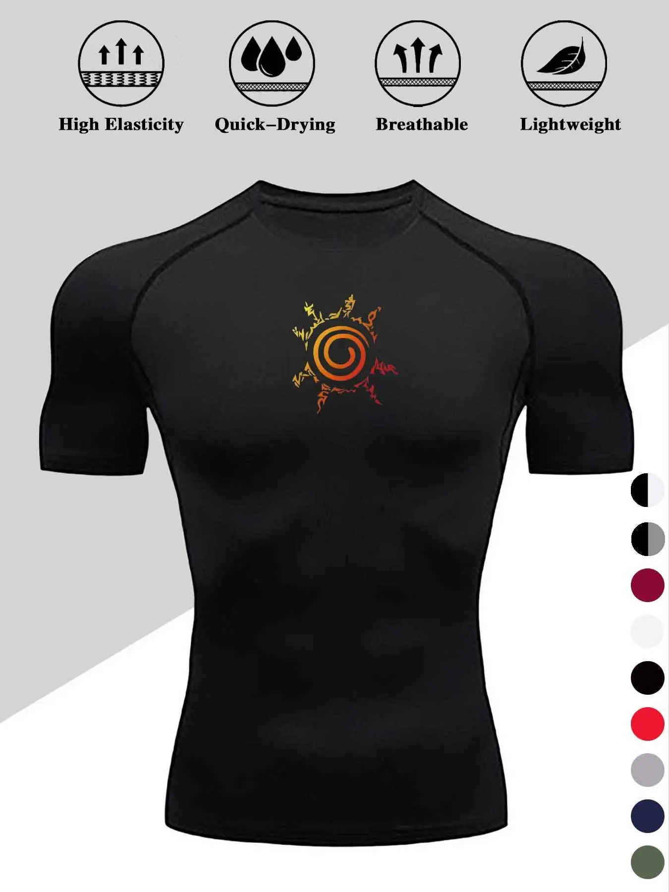 Men's Printed Round Neck Sporty Fitness T-Shirt, Activewear, Indoor Outdoor Use, Slim Fit Quick Dry, Short Sleeve Breathable Workout Top, Seamless Gym Shirt, Clothing