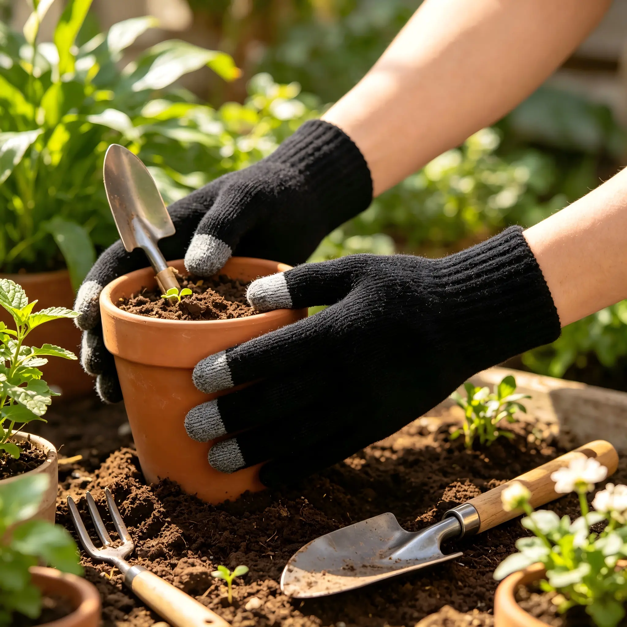 Fingered Cotton Fabric Work Gloves - Outdoor Protection for Home Improvement, Construction, Household Daily Use (Work Safety Equipment)