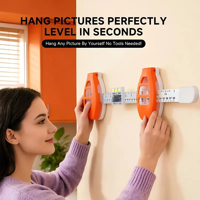 Picture Hanging Tool with Level, Hanging Hero Picture Hanging Kit, Picture Frame Hanging Ruler with Built in Bubble Level, Nails Storage Box, Plastic, Picture Hanging Marker Tool for Wall Art, Decorations