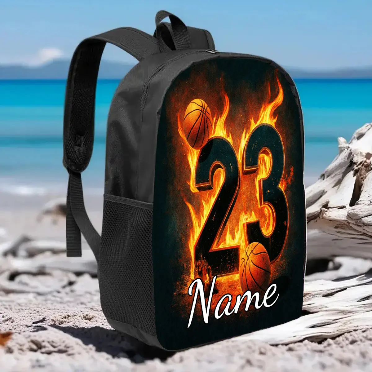 1pc Customizable Text Basketball Backpack, Personalized Name Backpack, Large Capacity 17-Inch Casual Backpack Laptop Bag with Water Bottle Holder - Lightweight and Durable School Backpack, Unisex for Work, Commuting, Travel, Picnics, Holidays