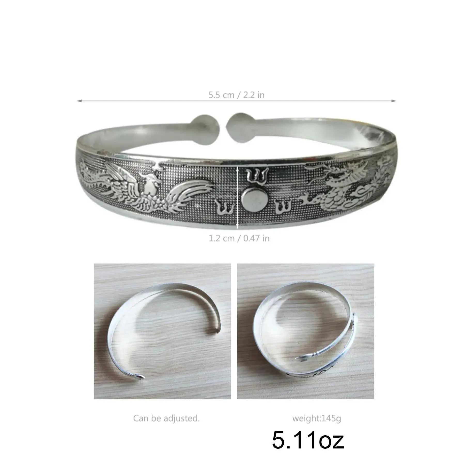 Unisex Vintage Chinese-Style Zinc Alloy Adjustable Fit Cuff Bracelet Set - High-Quality Engraved Fashion Costume Jewelry for Daily Wear