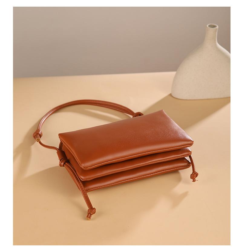 2026 New Crossbody Small Square Bag Niche Simple Double-layer Genuine Leather Small Bag Women's Bag Minimalist Style Commuter Shoulder Bag