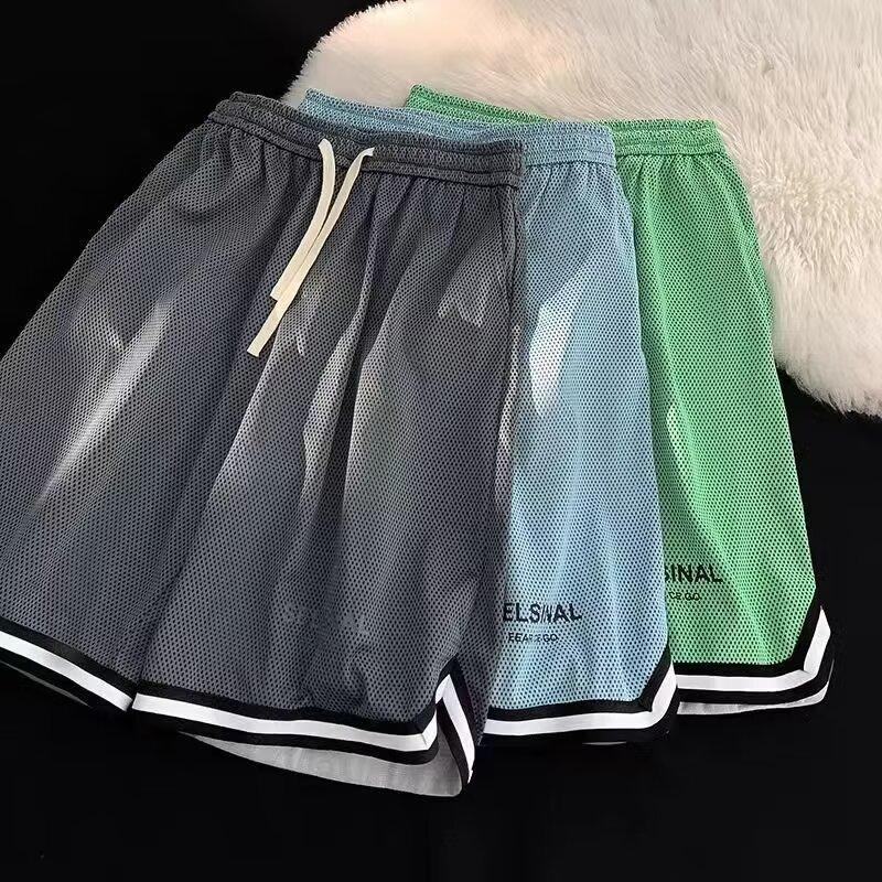 Men's Mesh Quick Dry Ice Silk Basketball Shorts - Summer Breathable Plus Size Sports 5-Inch Shorts for Fitness & Badminton