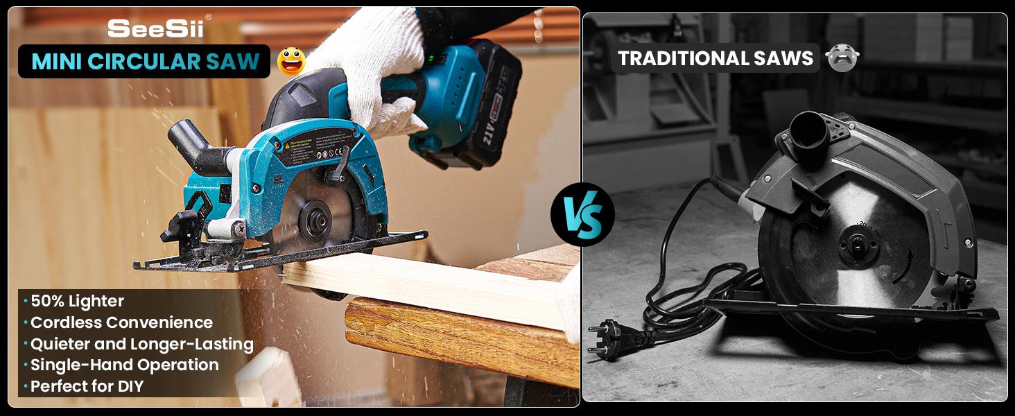 SeeSii Cordless Mini Circular Saw, 4-1/2" Electric Compact Circular Saw with 4.0Ah Battery, 5380RPM, 4 Saw Blades, Rip Guide, Max Cutting Depth 1-11/16"(90°), 1-1/8"(45°) for Wood, Plastic, Soft Metal CS410 #TikTokShopBlackFriday SeeSii Cordless Mini Circular Saw, 4-1/2" Electric Compact Circular Saw with 4.0Ah Battery, 5380RPM, 4 Saw Blades, Rip Guide, Max Cutting Depth 1-11/16"(90°), 1-1/8"(45°) for Wood, Plastic, Soft Metal CS410 #TikTokShopBlackFriday