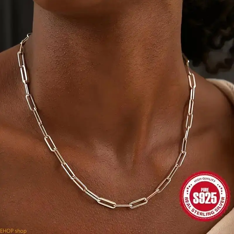 1pc S925 Silver Plain Unisex Hip Hop Pendant Necklace, Low Allergy, Casual Daily Wear, Cuban Chain Link, Christmas Gift Fashion Jewelry Accessory