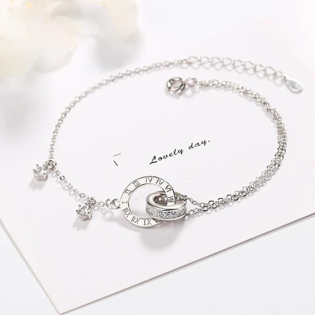 S925 Sterling Silver Roman Numeral Bracelet for Women Double Layer Retro Luxury Jewelry Gift for Girls