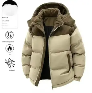 Men's Quilted Jacket, Vintage Colorblock Cotton Hoodie with a Removable Hood for Casual Warmth, Tops