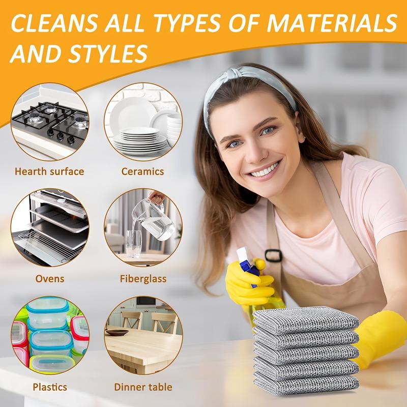 Double-Layer Kitchen Dish Towels, 8/12/18pcs Multipurpose Reusable Steel Wire Cleaning Cloth, Powerful Cleaning Mesh Dishwashing Rag for Cookware, Sinks, Dishes, Stove Tops, Soft Cleaning Towel
